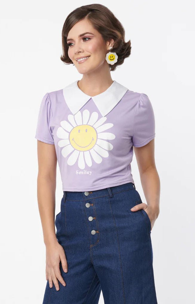 Unique Vintage x Smiley® Purple Flower Tee Top Top by Unique Vintage as seen on celebrities