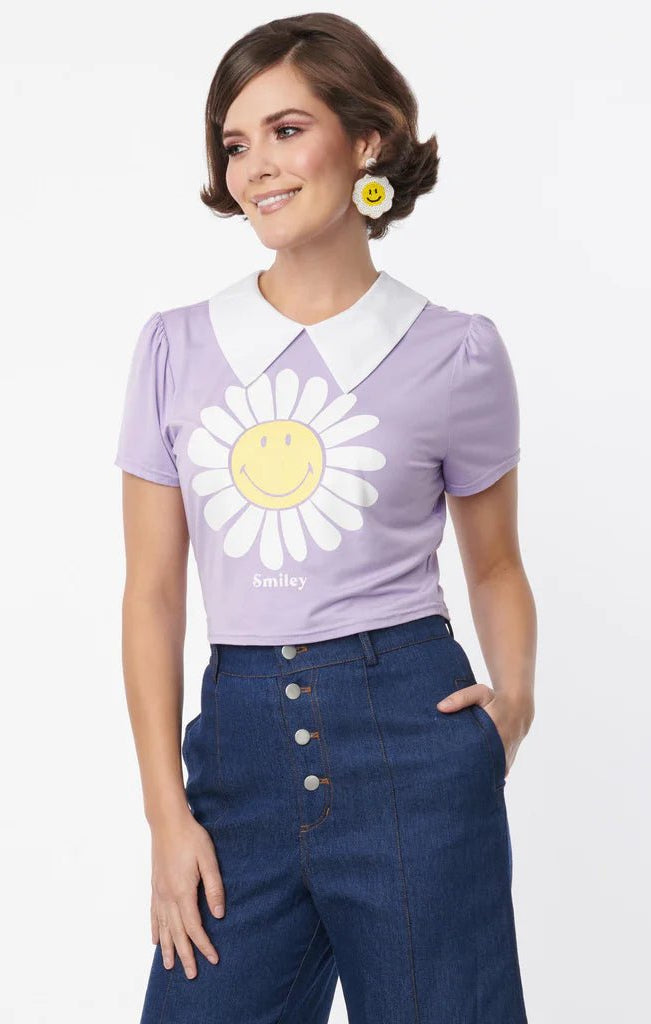 Unique Vintage x Smiley® Purple Flower Tee Top Top by Unique Vintage as seen on celebrities