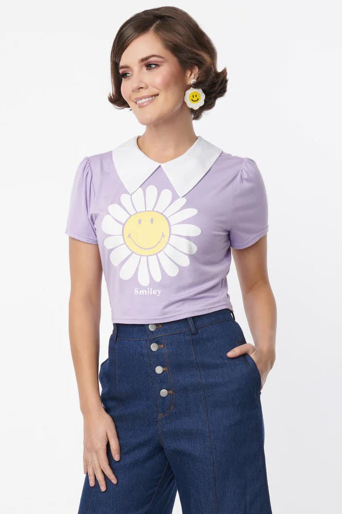 Unique Vintage x Smiley® Purple Flower Tee Top Top by Unique Vintage as seen on celebrities