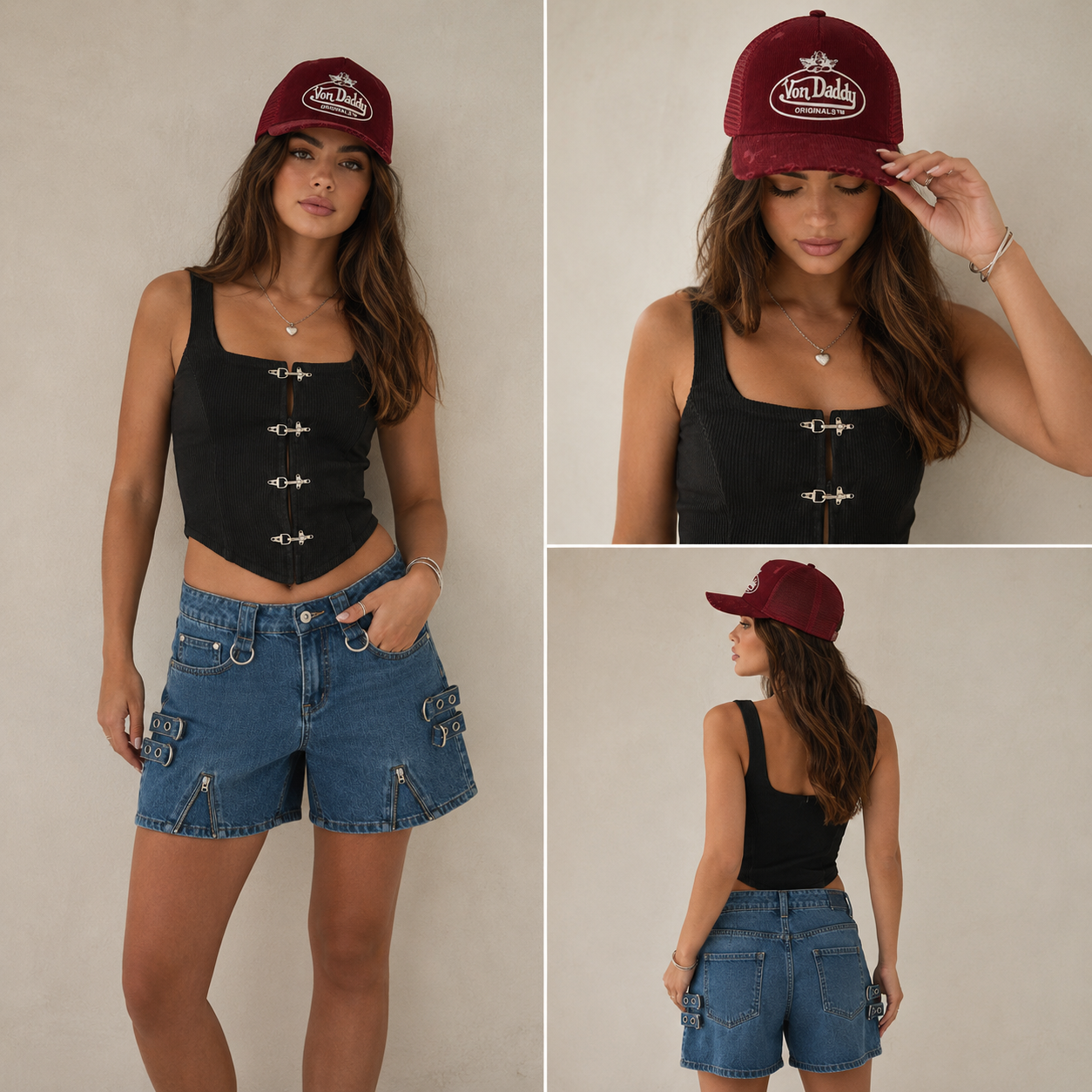 Boys Lie x Von Dutch Trucker Hat, Ragged Priest Shorts & Basic Pleasure Mode Corset | Spoiled Brat