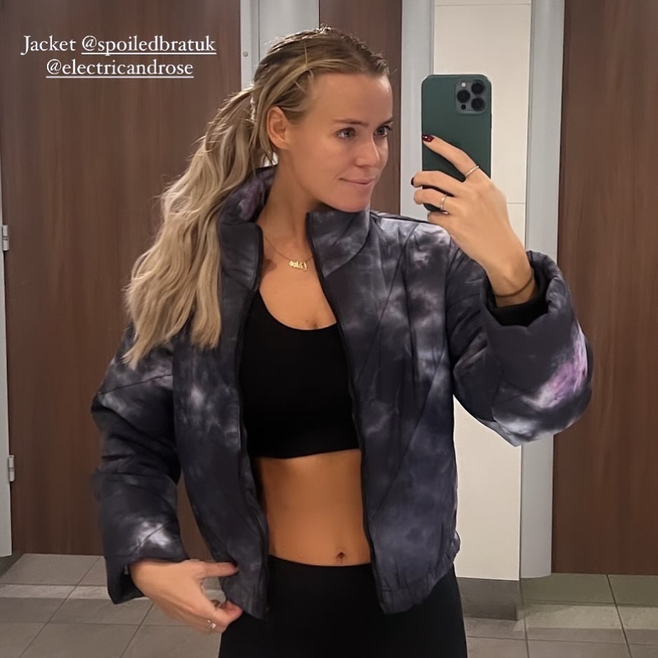 Chloe Meadows in Electric & Rose Bomber Jacket
