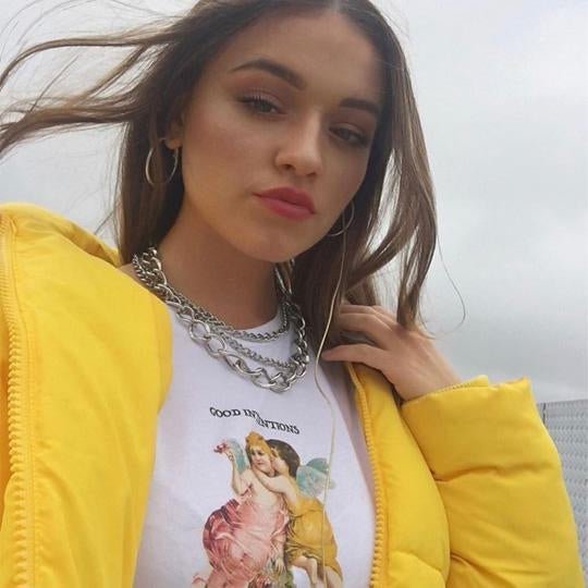Emily Middlemas wears our Petals & Peacocks T-Shirt-Spoiled Brat