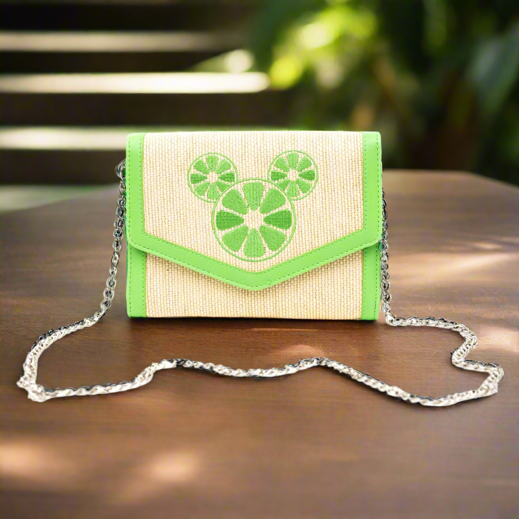 Shop Buckle Down Products Buckle Down Mickey Mouse Lime Raffia Cross Body Bag online at Spoiled Brat