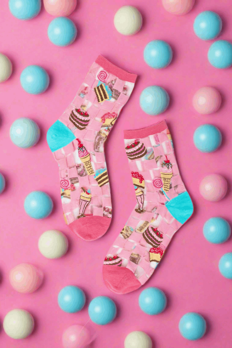 Sock Candy Retro Sweets Sheer Crew Sock Socks by Sock Candy as seen on celebrities