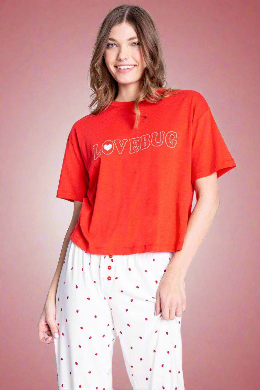 Shop PJ Salvage PJ Salvage Lovebug Red Cotton T-Shirt online at Spoiled Brat