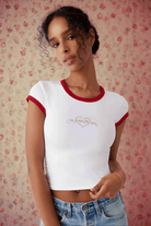 Frankies Bikinis Archie Cotton Tee as seen on Madelaine Petsch & Amelia Gray Top by Frankies Bikinis as seen on celebrities