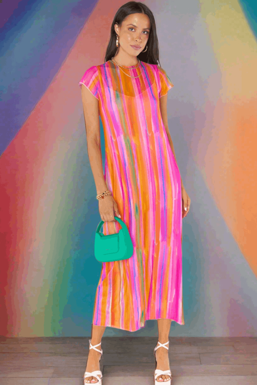 Show Me Your Mumu Molly Rainbow Midi Dress Midi Dress by Show Me Your Mumu as seen on celebrities