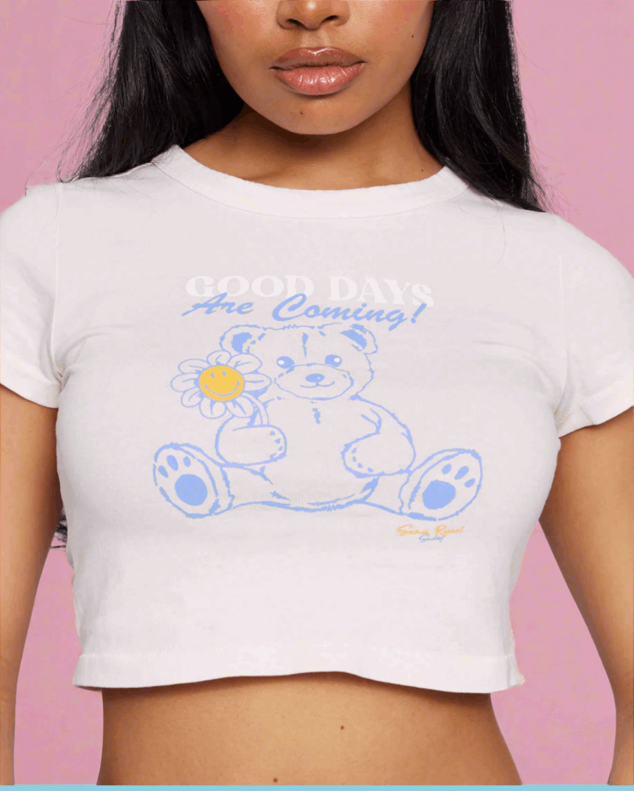 Samii Ryan x Smileyworld® Good Days Baby Tee T-Shirt by Samii Ryan as seen on celebrities
