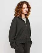 Samii Ryan Black Stone Wash Zip-Up Hoodie Hooded Sweatshirt by Samii Ryan as seen on celebrities