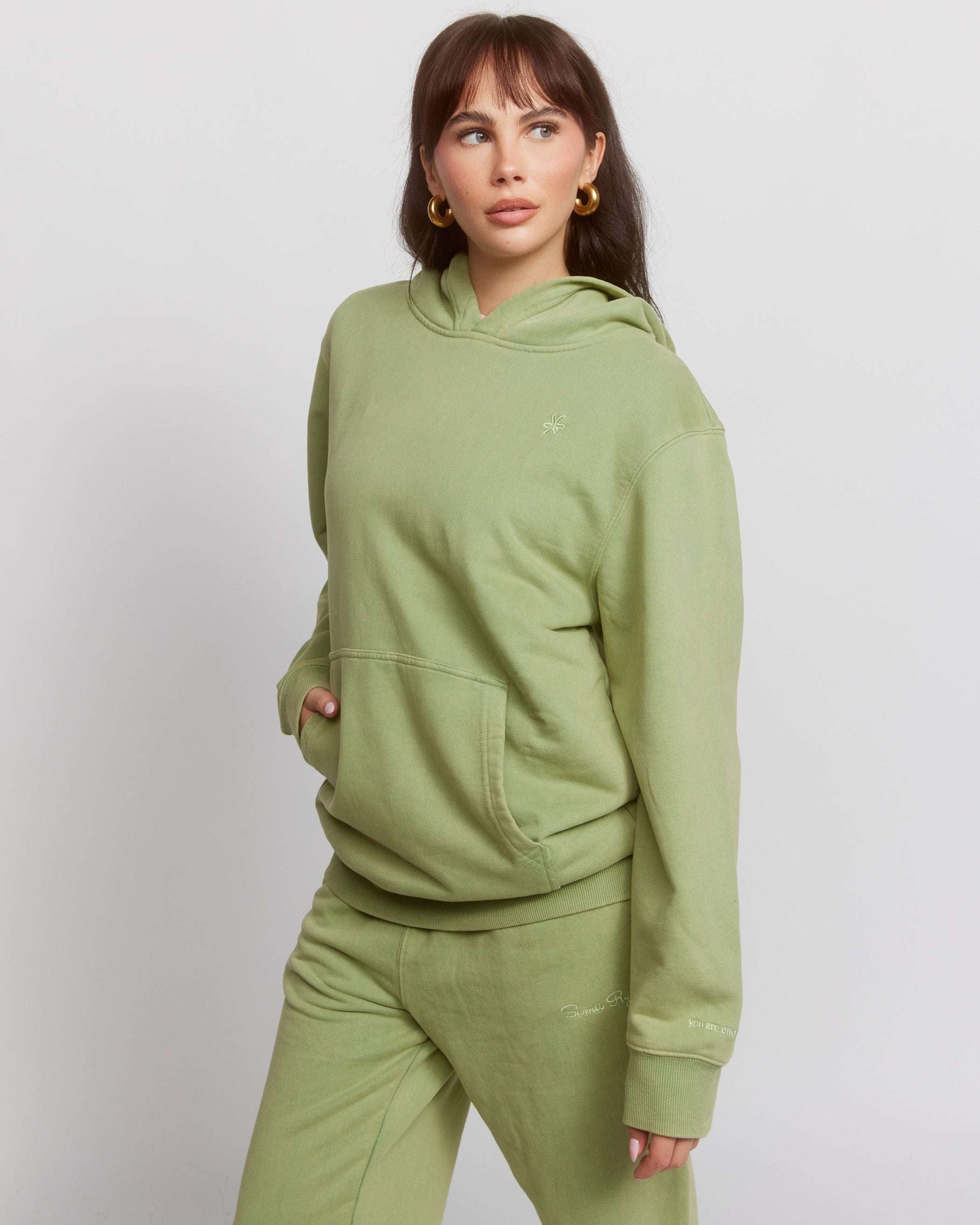 Samii Ryan Olive Hoodie Hooded Sweatshirt by Samii Ryan as seen on celebrities