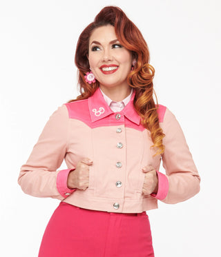 Shop Barbie X Unique Vintage Pink Barbie Denim Western Jacket Online