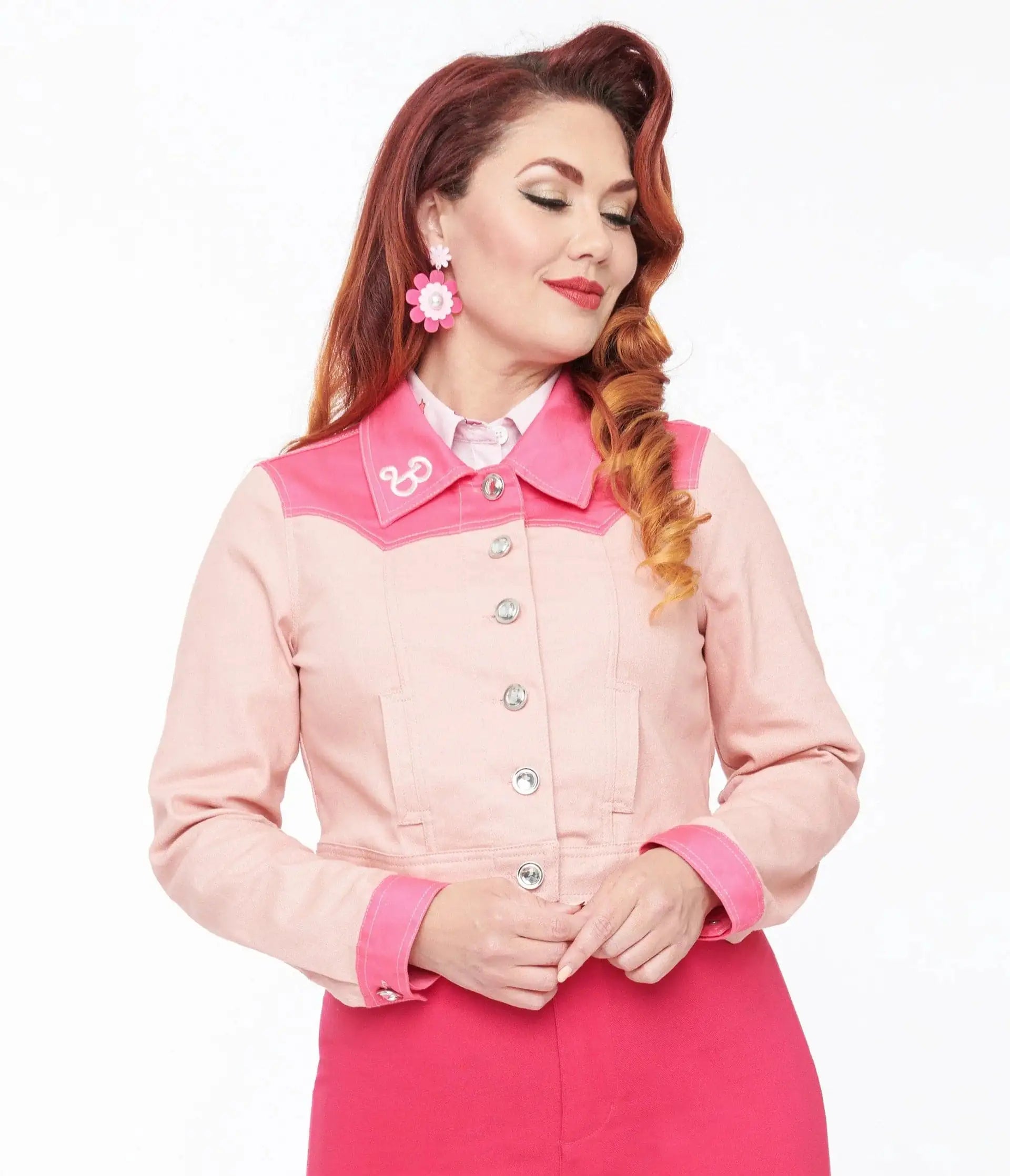 Barbie X Unique Vintage Pink Barbie Denim Western Jacket Denim Jackets by Unique Vintage as seen on celebrities