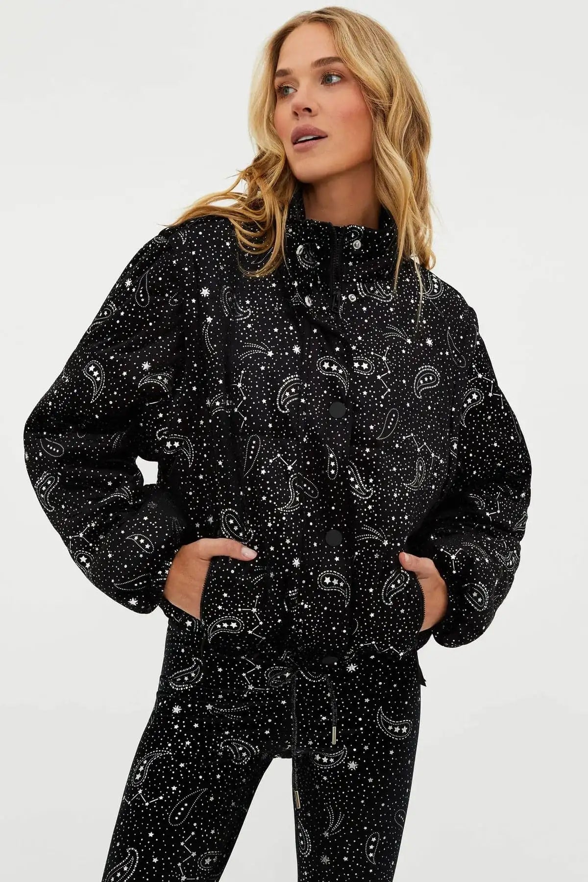 Beach Riot Kris Convertible Shooting Stars Puffer Jacket Jacket by Beach Riot as seen on celebrities