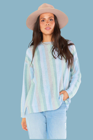 SHOW ME YOUR MUMU TRUE BLUE ATLAS SWEATER in the style of Vanessa Hudgens