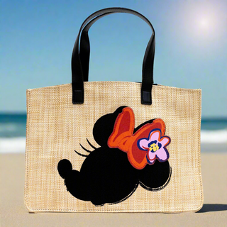 Buckle Down Minnie Mouse Raffia Straw Embroidered Tote Bag