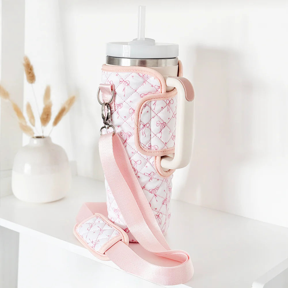 Coconut Lane Quilted Dainty Bows Tumbler Carry Case Water Bottle by Coconut Lane as seen on celebrities