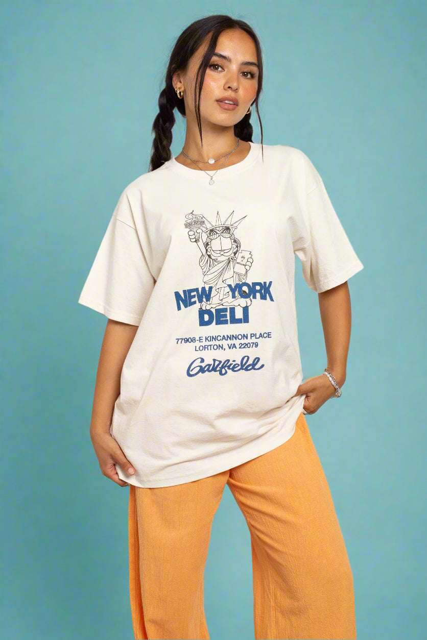 Daisy Street Garfield New York Deli Oversized Tee T-Shirt by Daisy Street as seen on celebrities