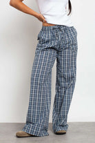 Daisy Street Check Wide Leg Trouser with Drawcord Waist Jogger Bottoms by Daisy Street as seen on celebrities