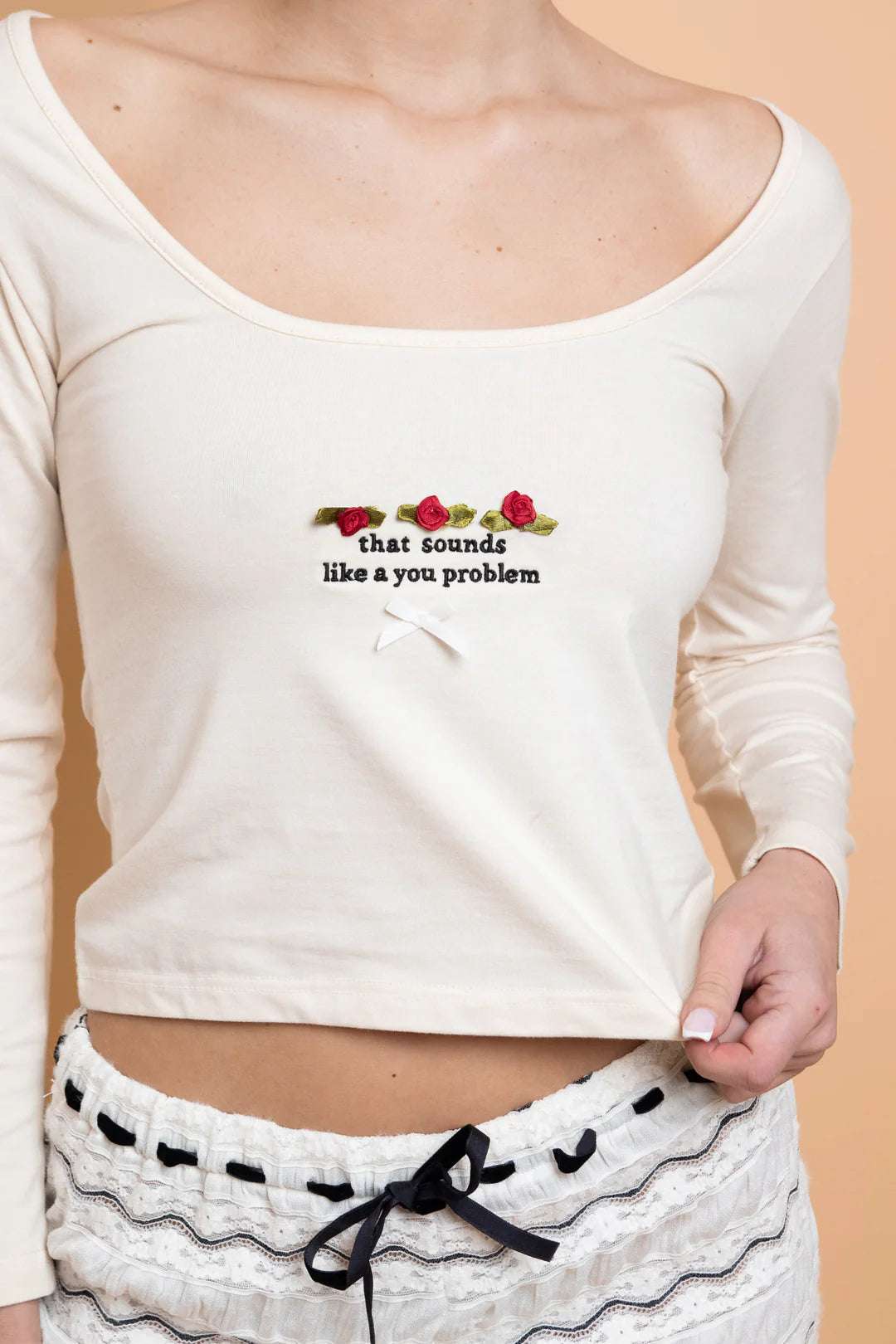 Daisy Street Embroidered Detail Long Sleeved Top T-Shirts by Daisy Street as seen on celebrities