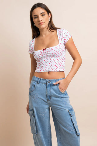 Daisy Street Floral Ruched Baby Tee