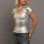 Daisy Street Heart Cut Out Boat Neck Tee T-Shirt by Daisy Street as seen on celebrities