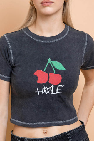 Daisy Street Hole Cherry Washed Baby Tee