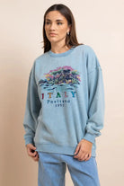 Daisy Street Positano Italy Embroidered Sweater Hoodie by Daisy Street as seen on celebrities