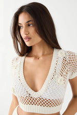 Shop Frankies Bikinis Frankies Bikinis Adaline Crochet Cropped Shirt online at Spoiled Brat