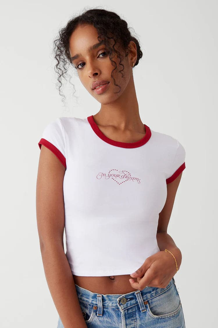 Frankies Bikinis Archie Cotton Tee as seen on Madelaine Petsch & Amelia Gray Top by Frankies Bikinis as seen on celebrities