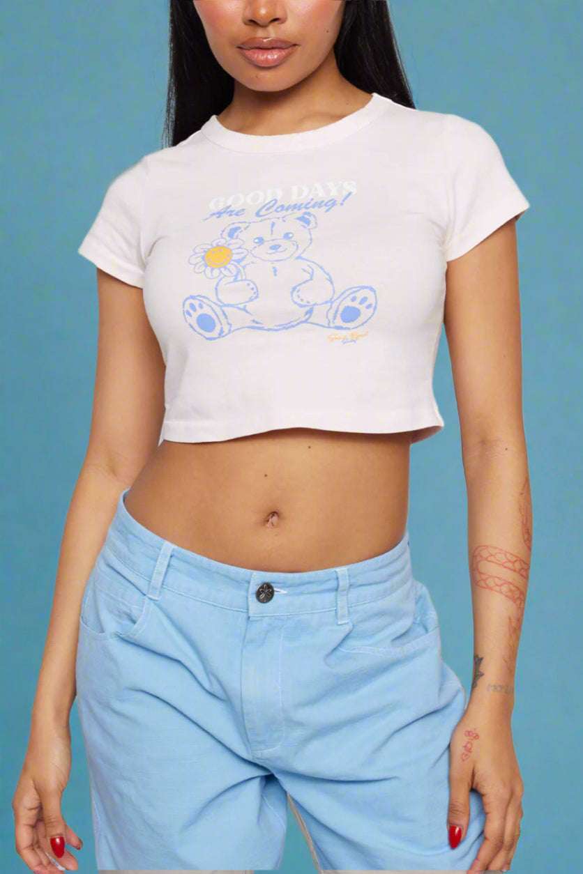 Samii Ryan x Smileyworld® Good Days Baby Tee T-Shirt by Samii Ryan as seen on celebrities