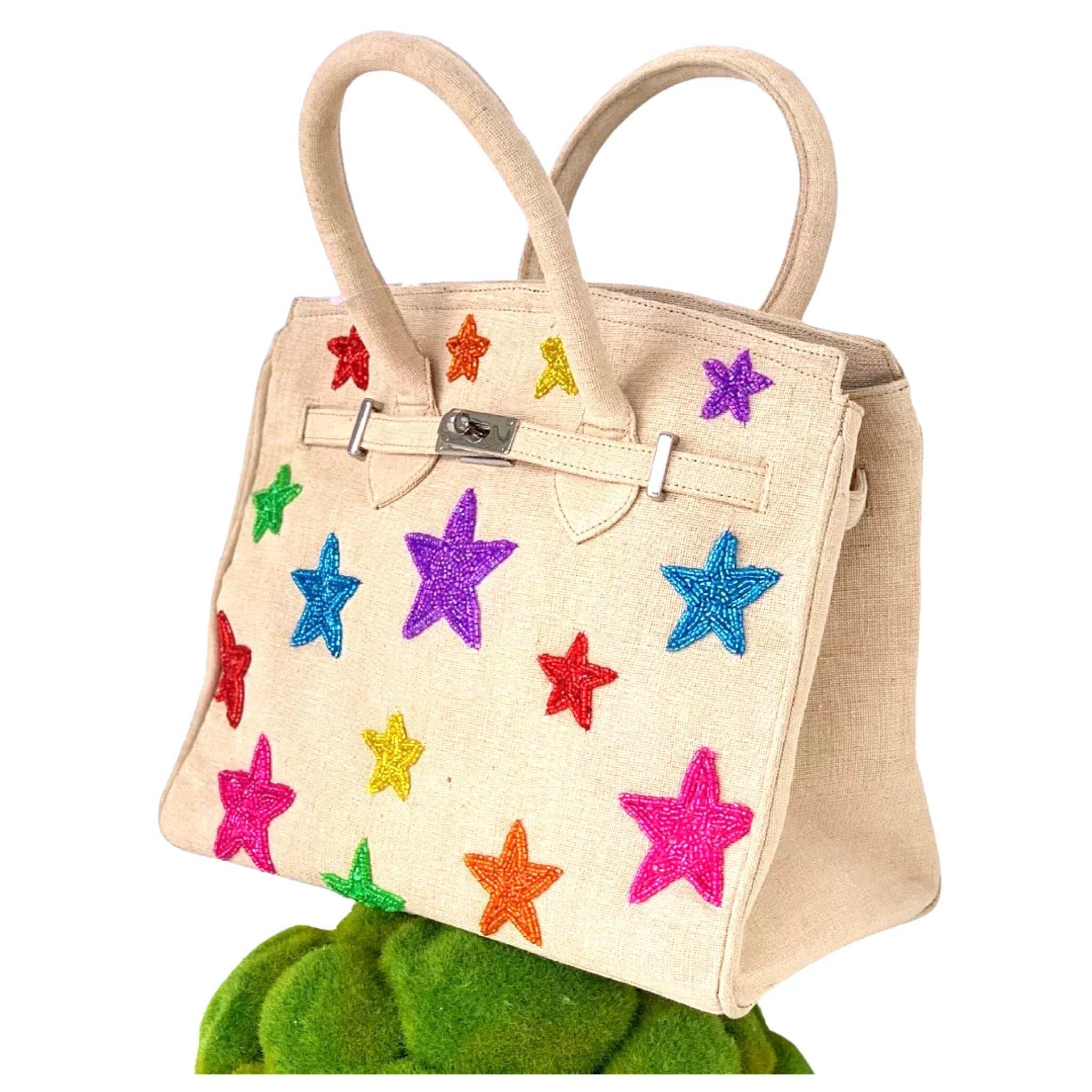 Handmade Beaded Stars Canvas Bag Handbag by Tiana New York as seen on celebrities