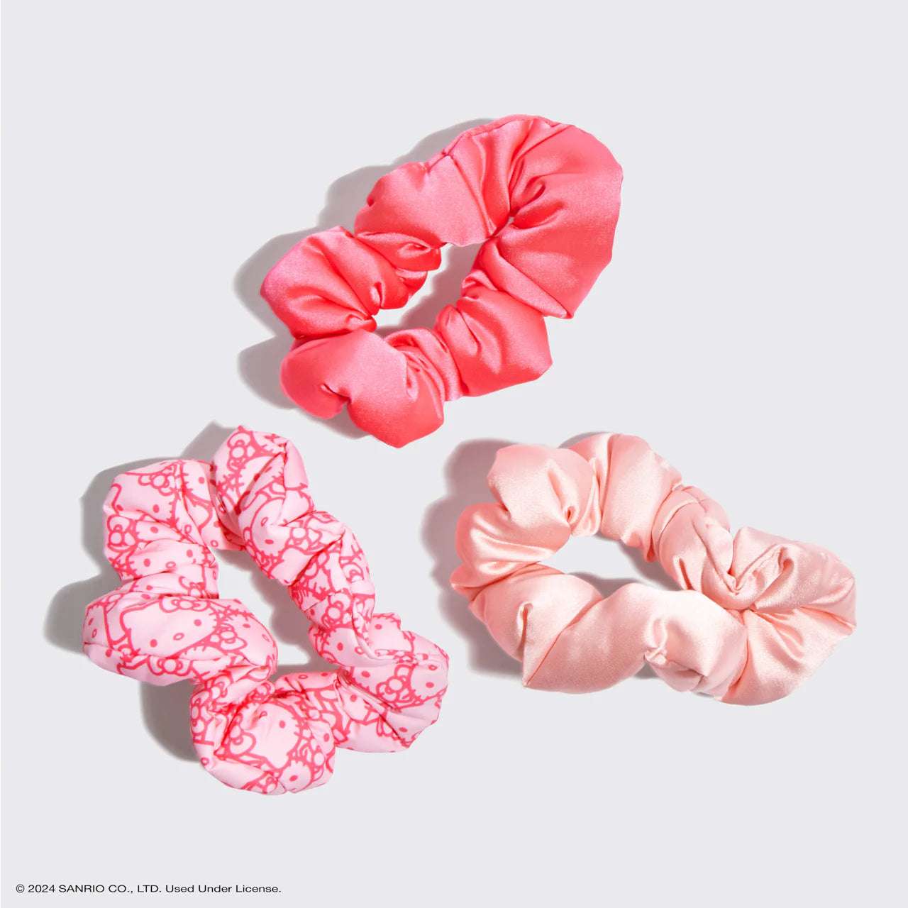 Hello Kitty x Kitsch Recycled Fabric Puffy Scrunchies 3pc Set Hair Band by Kitsch as seen on celebrities