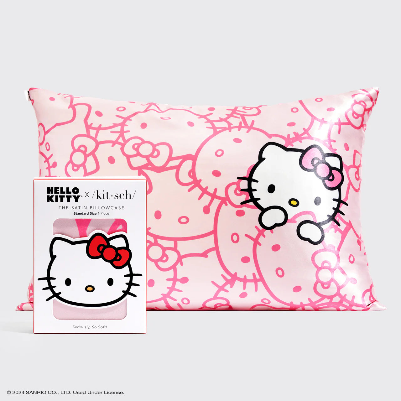 Shop Kitsch Hello Kitty x Kitsch Satin Pillowcase - Pink Hello Kitty Faces online at Spoiled Brat