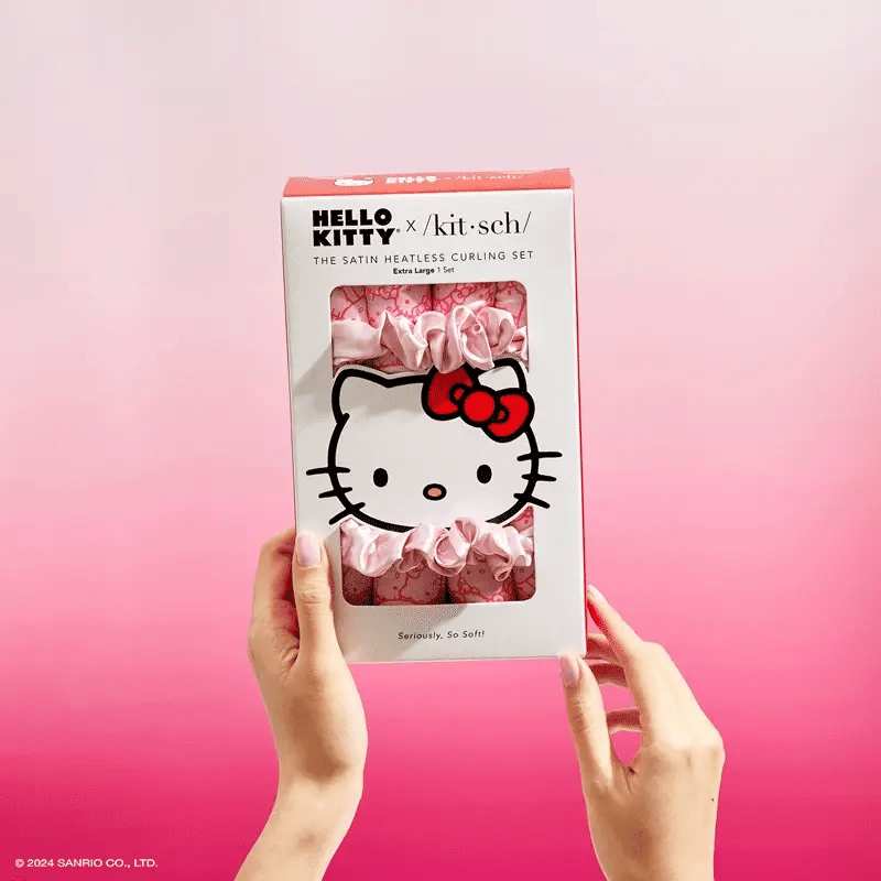 Hello Kitty x Kitsch XL Heatless Curling Set - Pink Hello Kitty Faces Hair by Kitsch as seen on celebrities