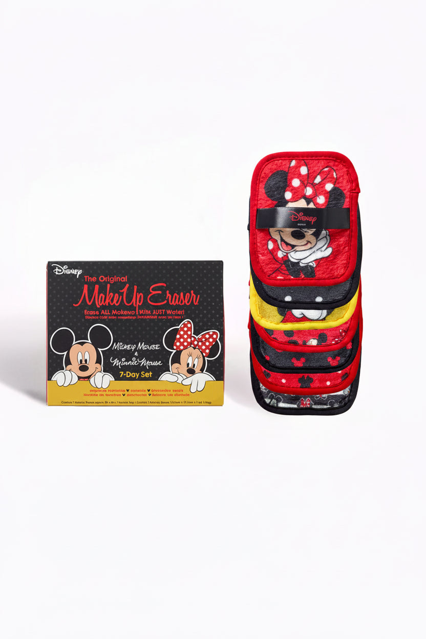 Make-up eraser with Minnie Mouse design and packaging on a white background