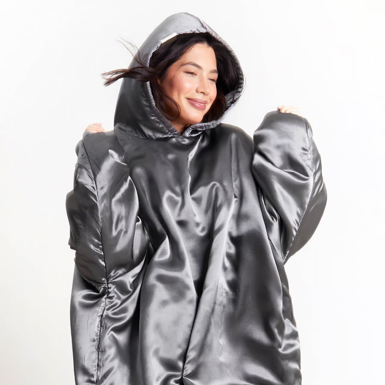 Shop Kitsch Kitsch Glazey Satin Hoodie in Charcoal online at Spoiled Brat