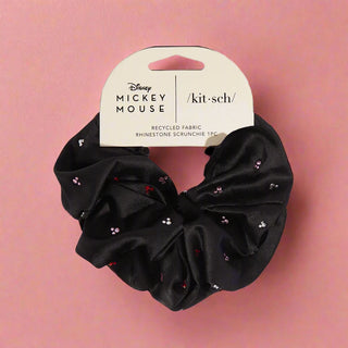 Kitsch & Mickey and Minnie Recycled Black Fabric Rhinestone Scrunchie