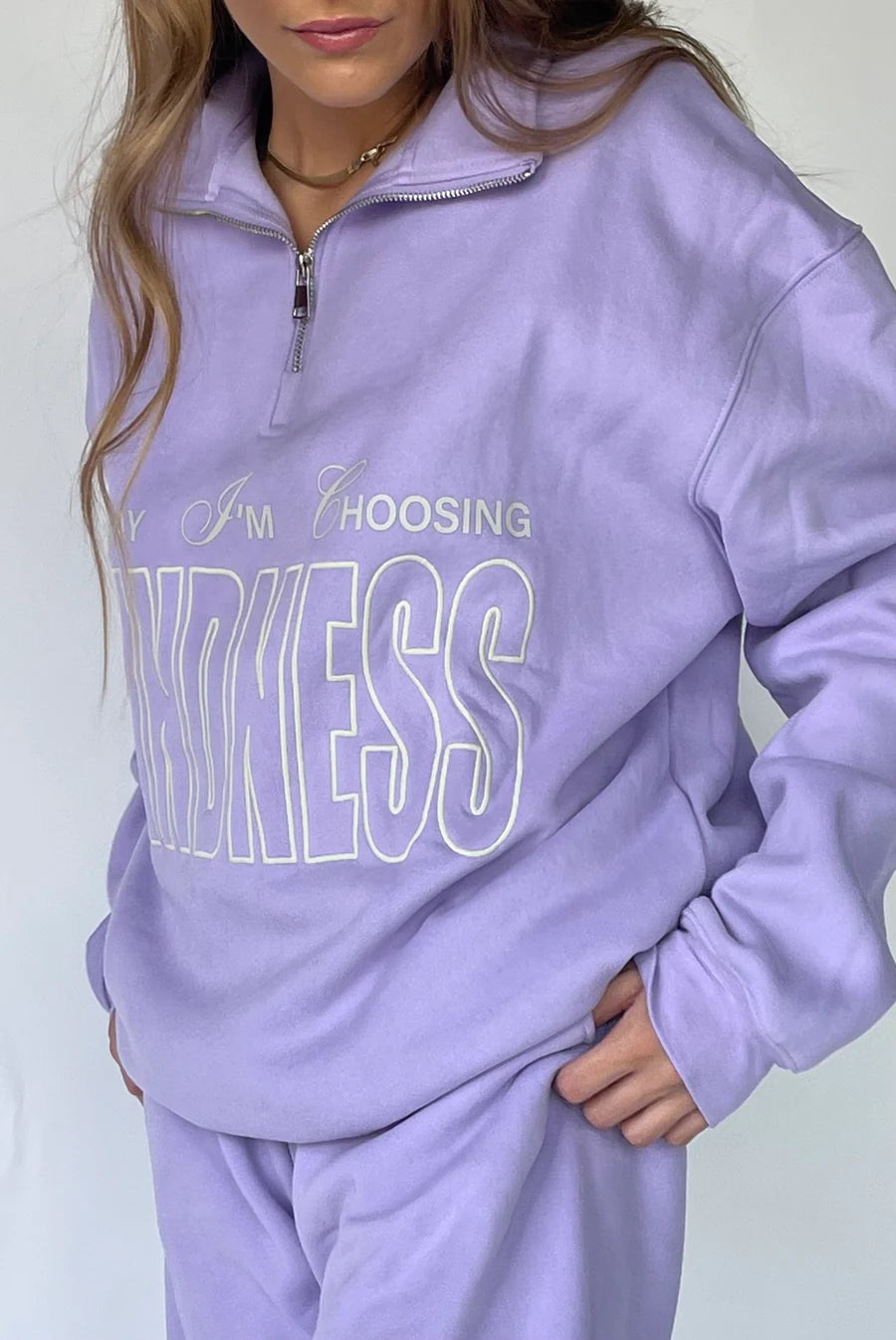 Shop The Mayfair Group Mayfair Choose Kindness Half-Zip Sweatshirt as seen on Chloe Meadows online at Spoiled Brat