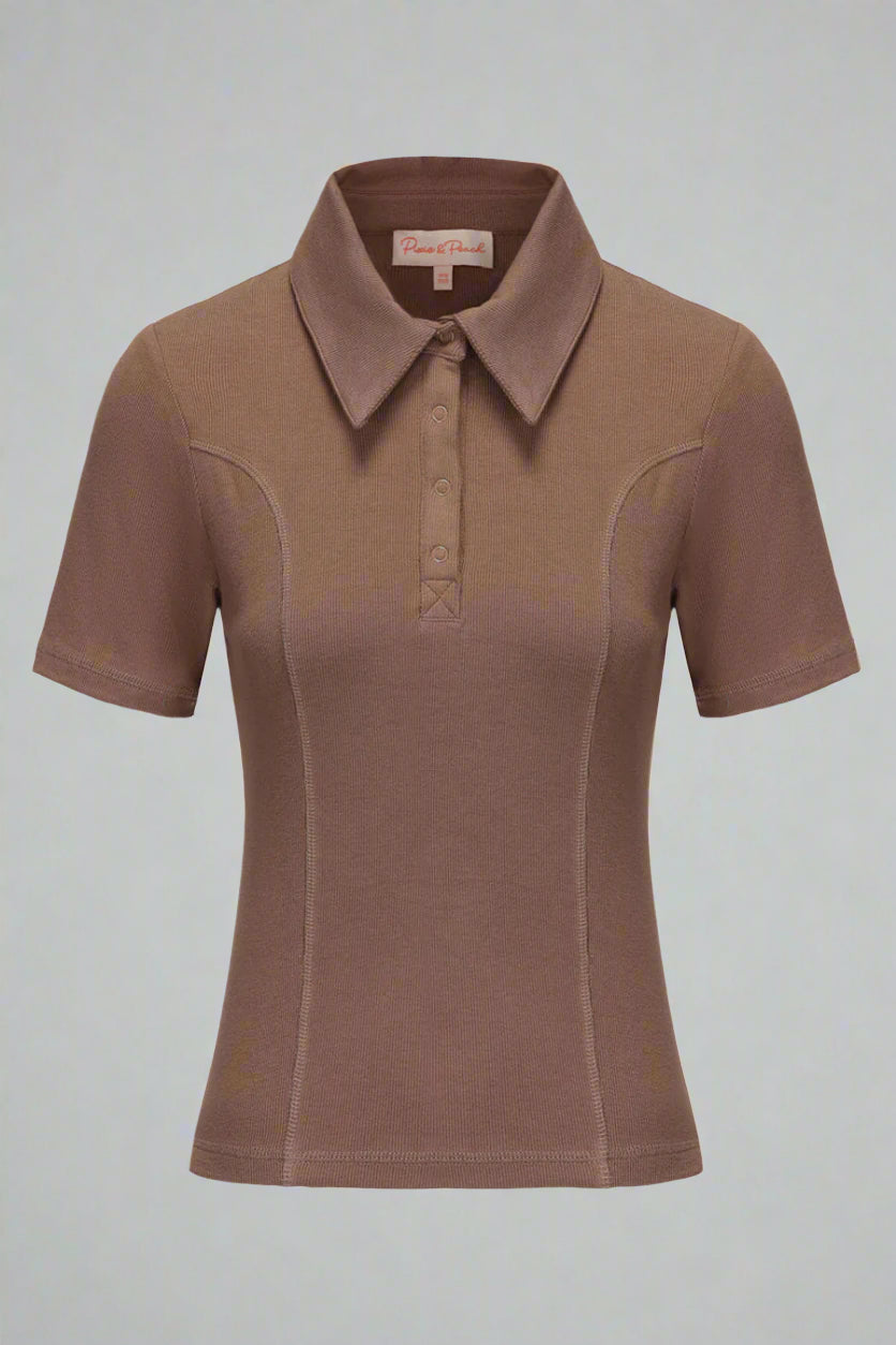 Brown polo shirt on a light gray background
