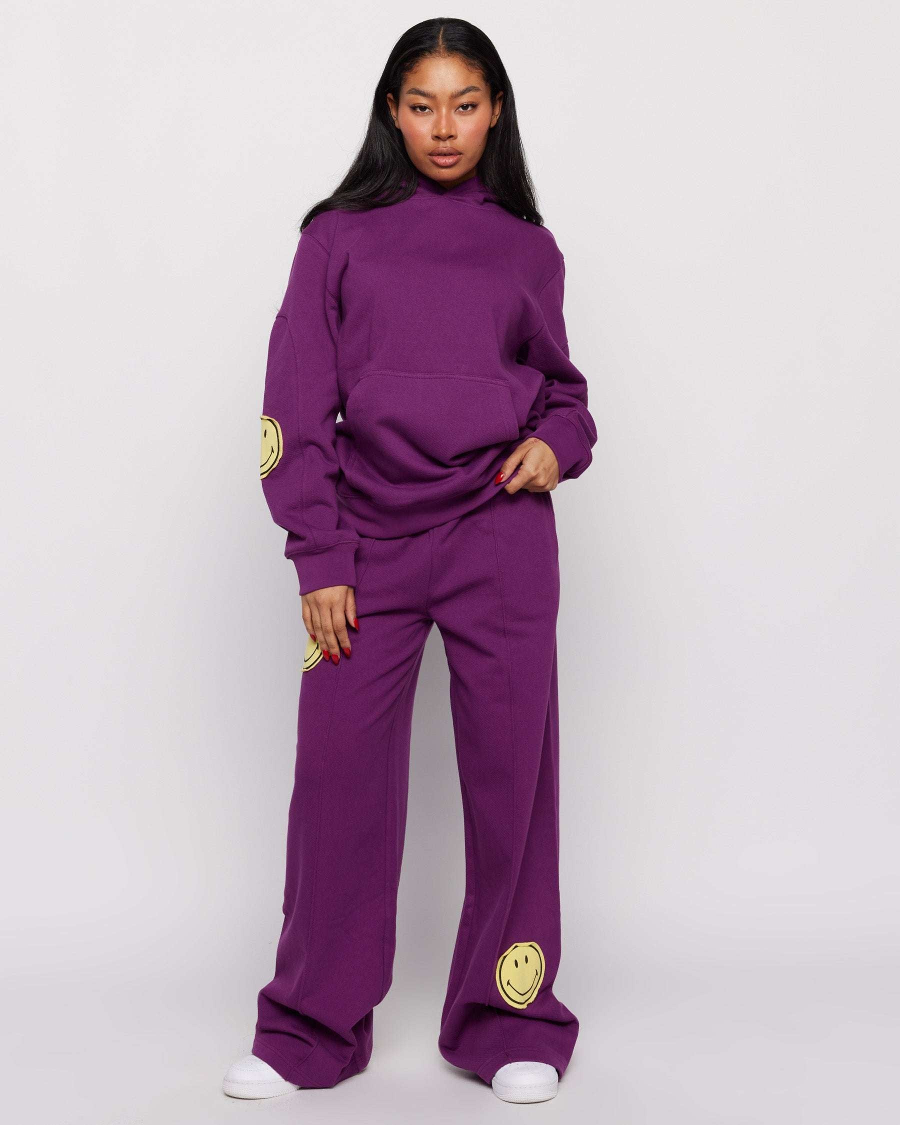 Samii Ryan Smiley® Purple Oversized Hoodie Hooded Sweatshirt by Samii Ryan as seen on celebrities