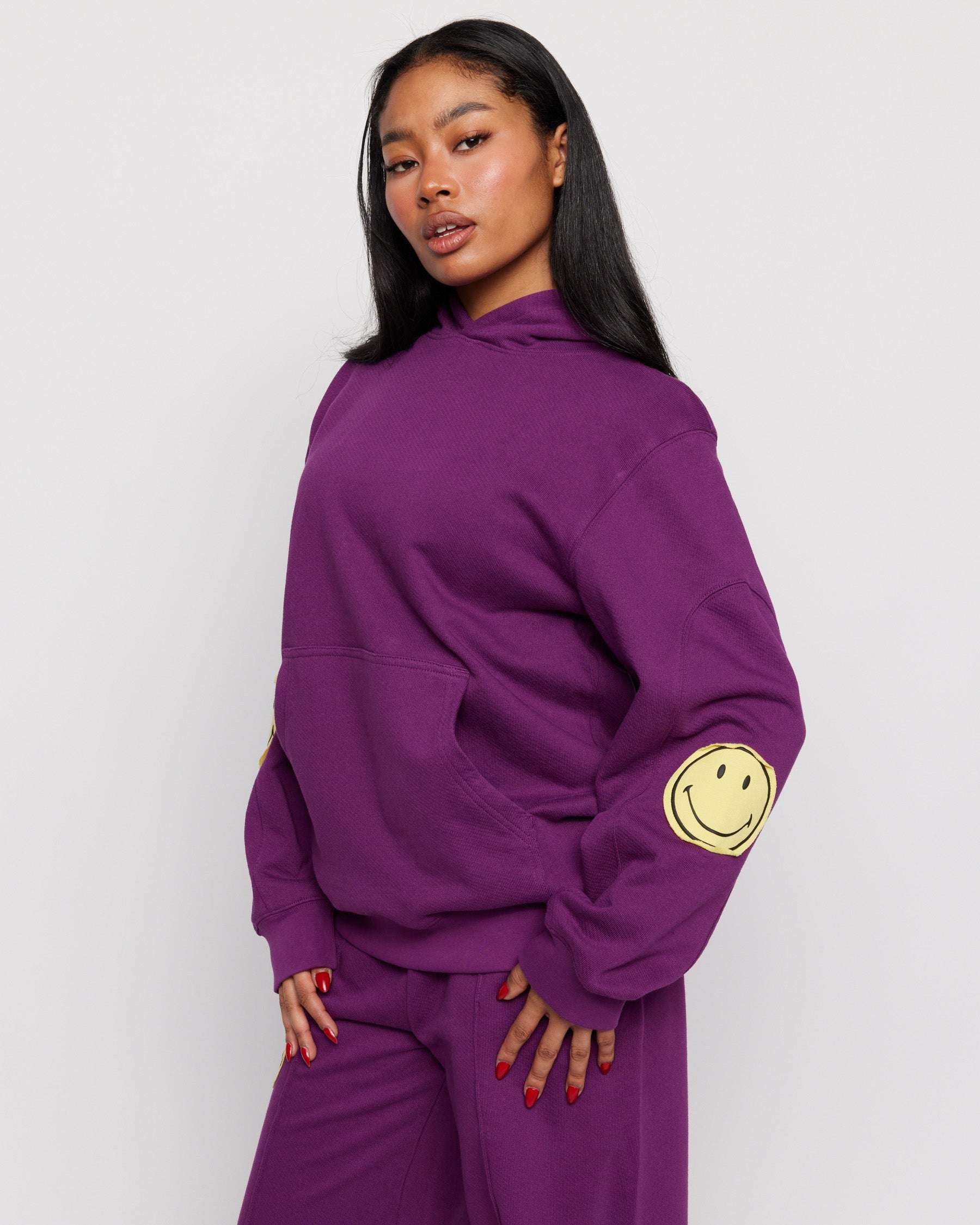 Samii Ryan Smiley® Purple Oversized Hoodie Hooded Sweatshirt by Samii Ryan as seen on celebrities