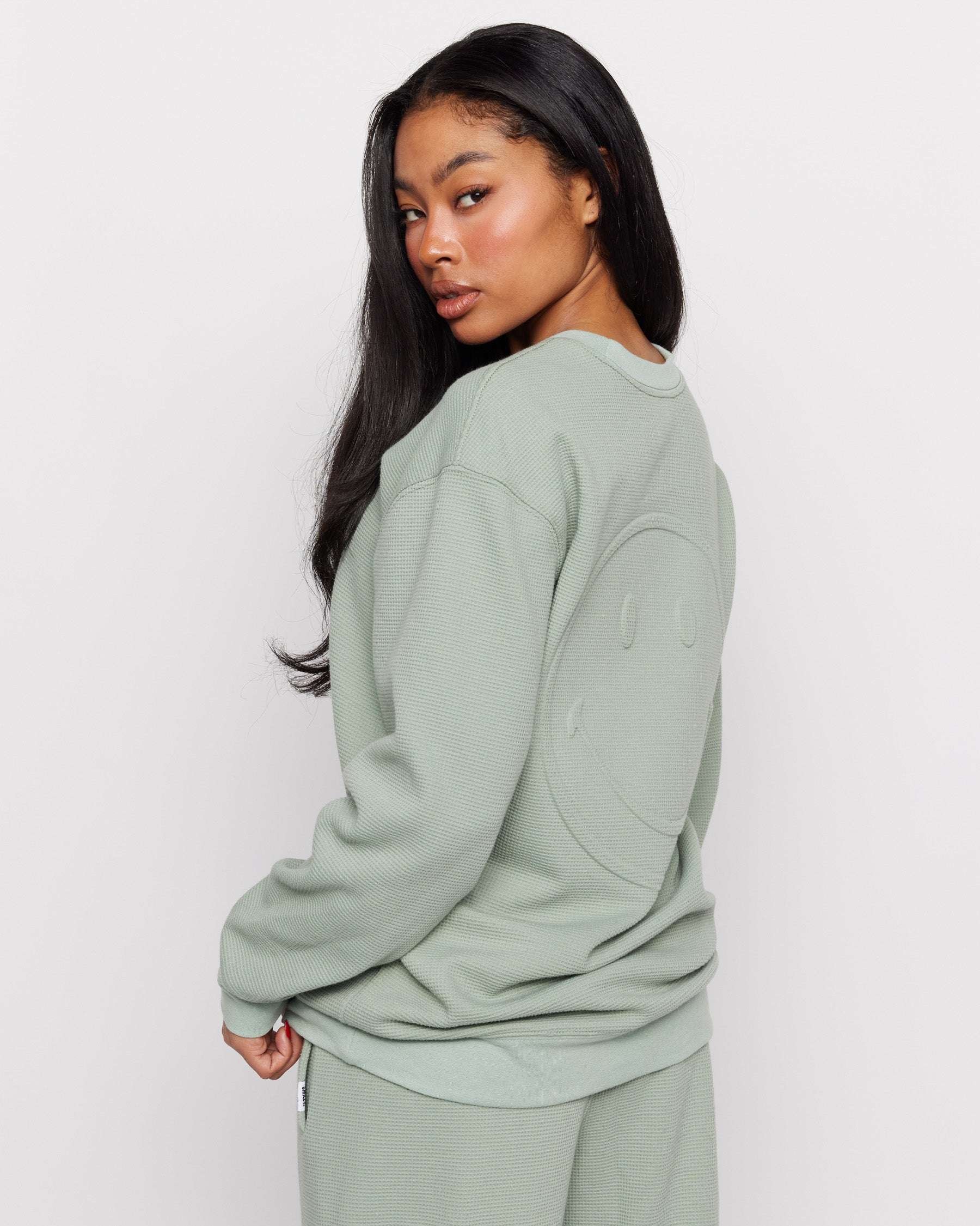 Samii Ryan Smiley® Thermal Crewneck Sweatshirt by Samii Ryan as seen on celebrities