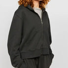 Samii Ryan Black Stone Wash Zip-Up Hoodie Hooded Sweatshirt by Samii Ryan as seen on celebrities