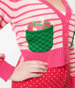 Shop Unique Vintage Smak Parlour 1960s Pink Stripes & Strawberry Pocket Cardigan online at Spoiled Brat