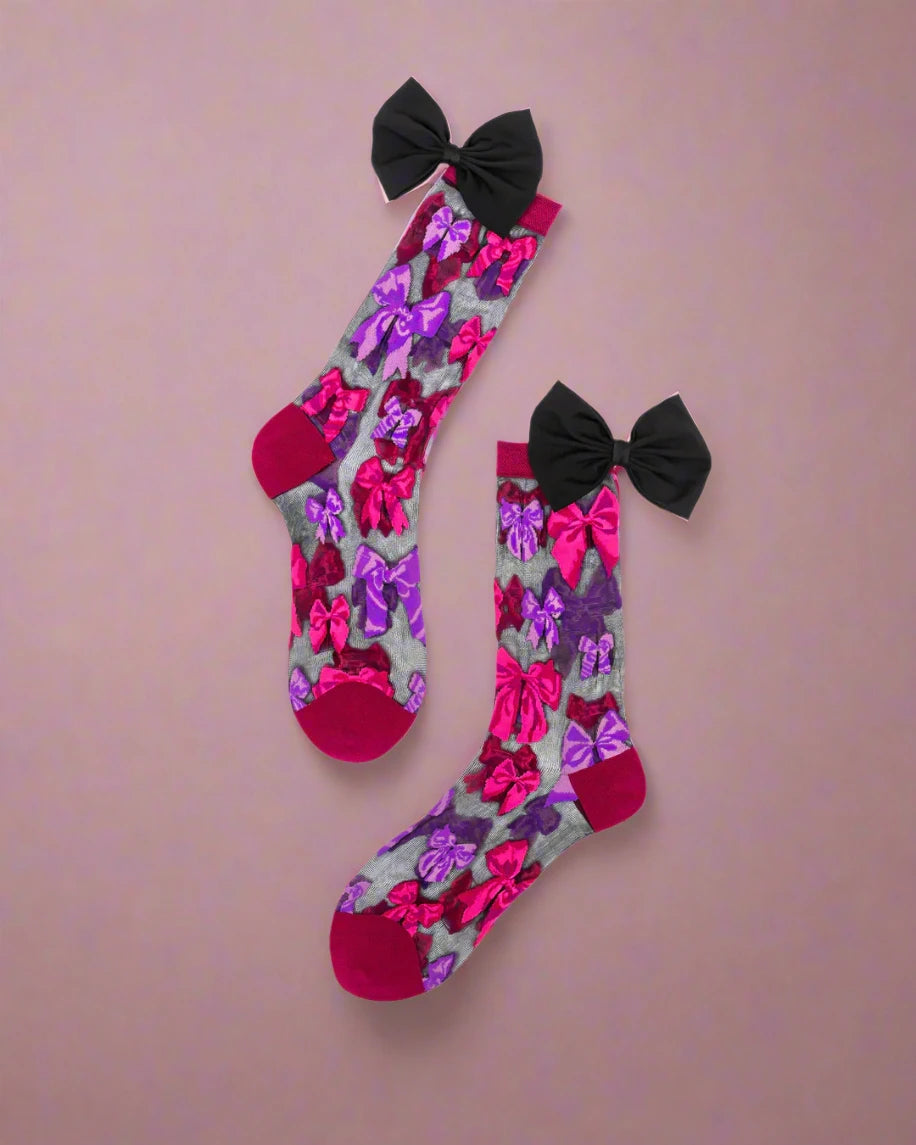 Shop Sock Candy Sock Candy Big Bow Energy Black Sheer Crew Sock online at Spoiled Brat