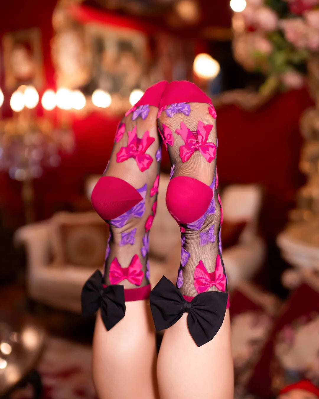 Sock Candy Big Bow Energy Black Sheer Crew Sock Socks by Sock Candy as seen on celebrities