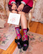 Sock Candy Big Bow Energy Black Sheer Crew Sock Socks by Sock Candy as seen on celebrities