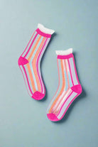 Sock Candy Candy Stripe Ruffle Crew Sock Socks by Sock Candy as seen on celebrities