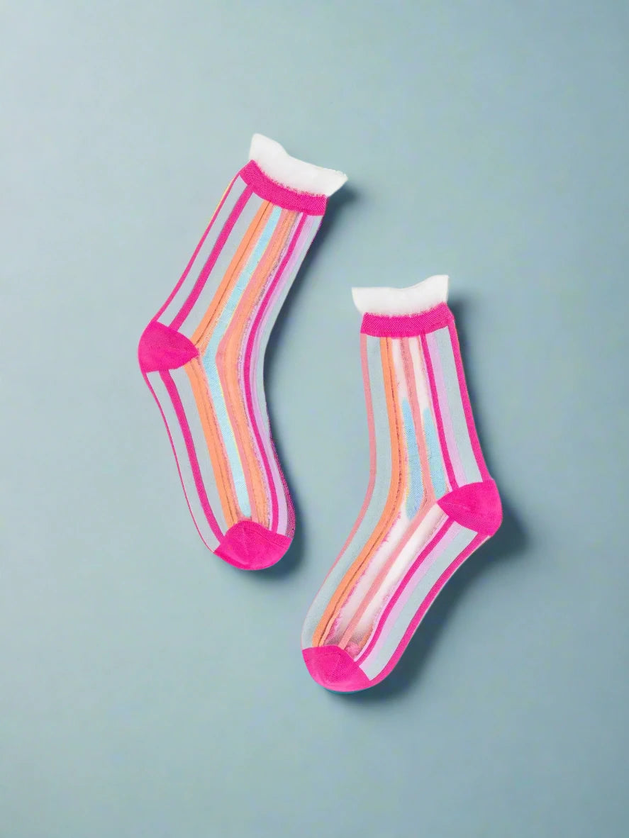 Shop Sock Candy Sock Candy Candy Stripe Ruffle Crew Sock online at Spoiled Brat