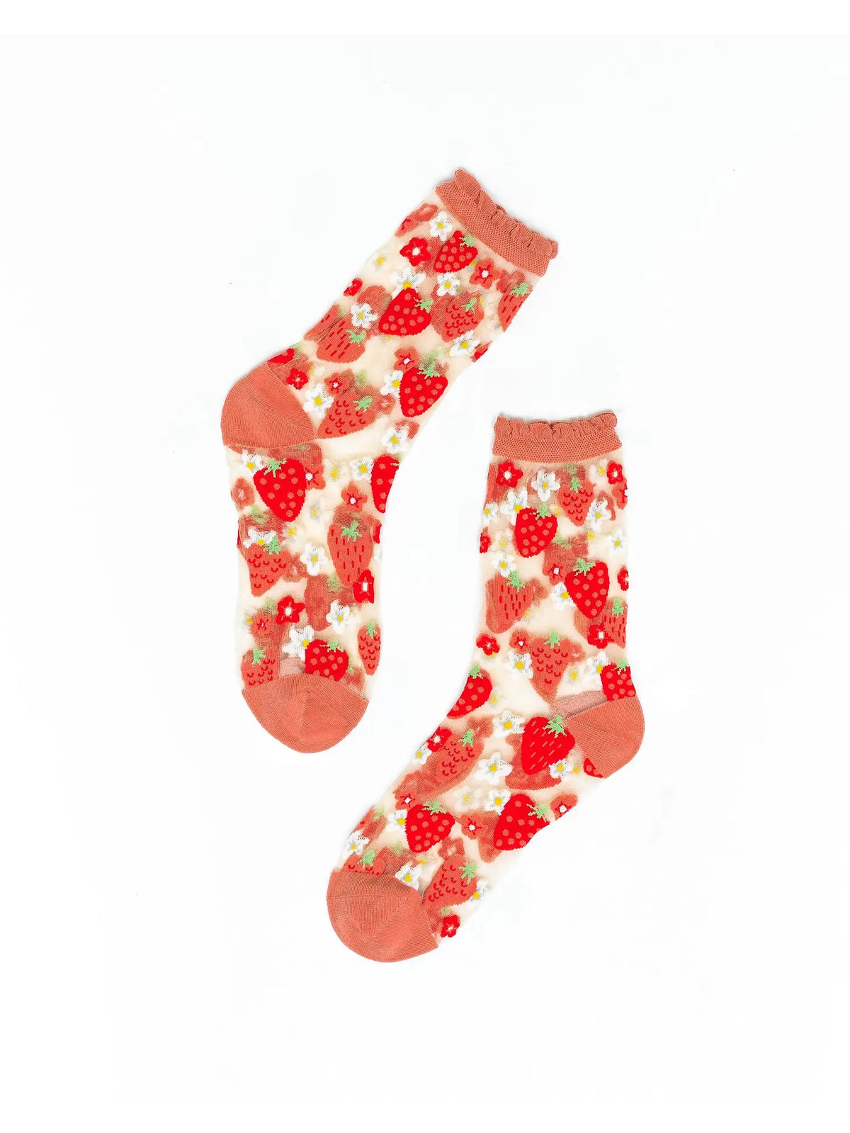 Shop Sock Candy Sock Candy Strawberry Daisy Ruffle Sheer Crew Sock as seen on Chrissy Teigen online at Spoiled Brat